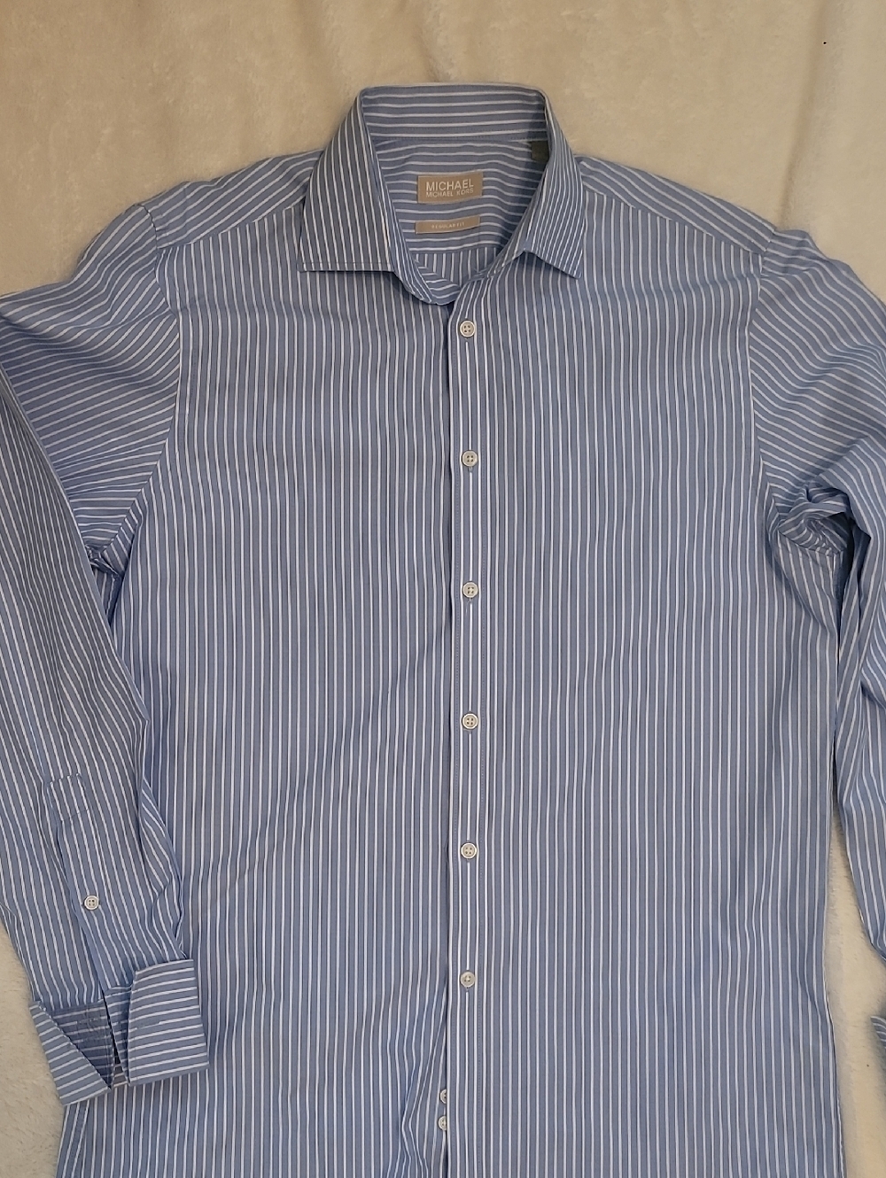 Michael Kors Blue and White Striped Men's Dress Shirt